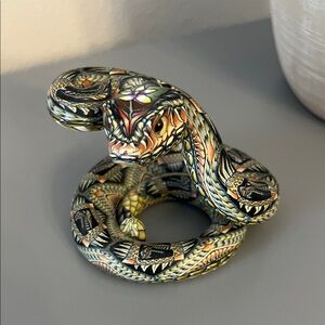 Handcrafted Intricate Coiled Snake Polymer Clay Sculpture - Multicolor Design